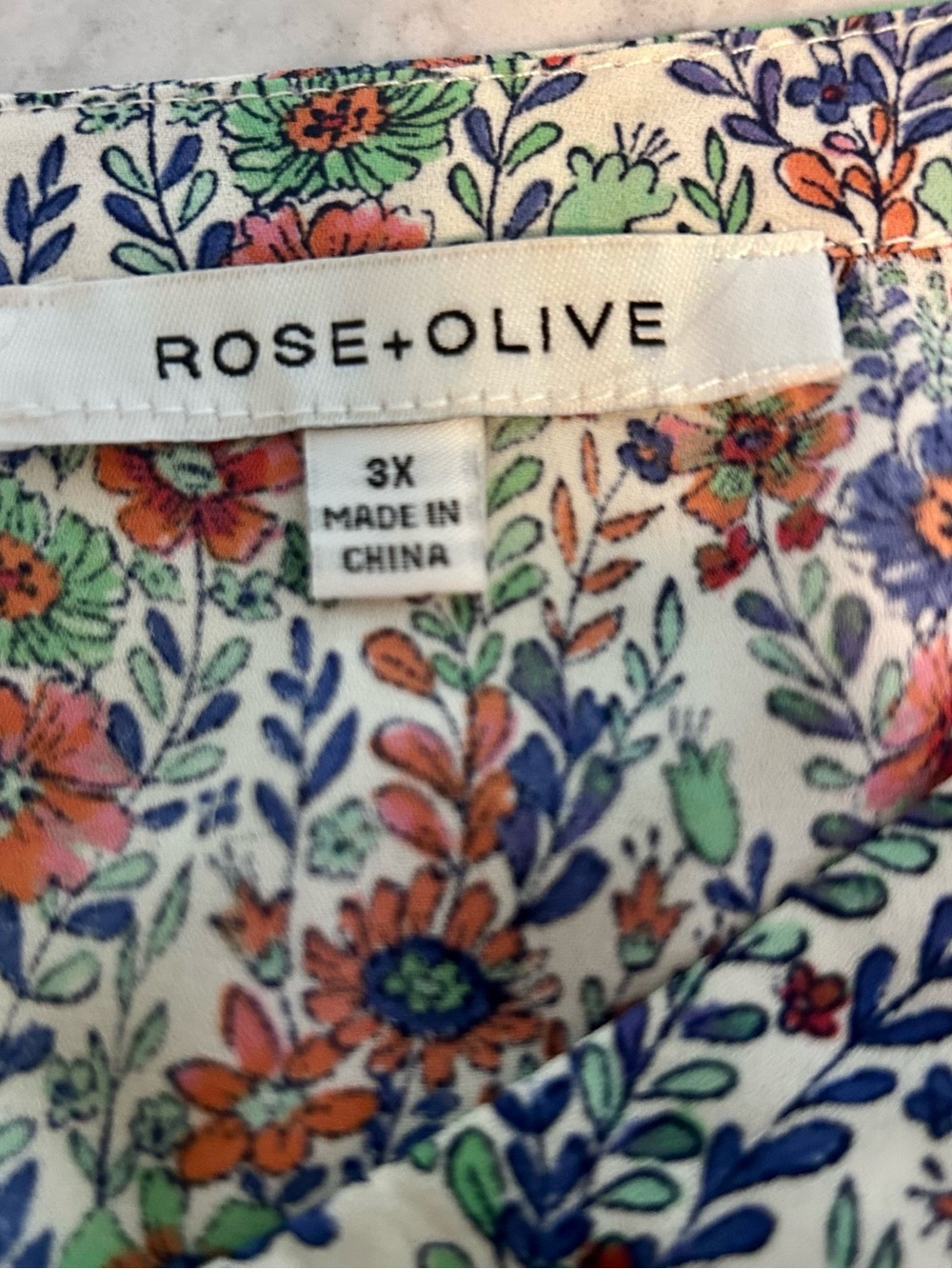Rose & Olive Floral V-Neck Blouse in Blue, Green & Red - Picture 4 of 6